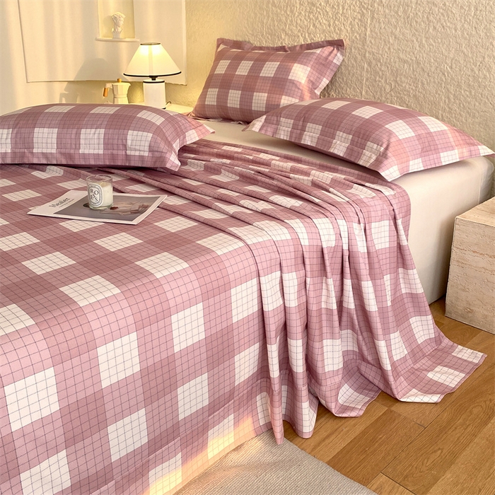 91家纺网 家纺一手货源 找家纺 凯磊 2024新款AB版.生态磨毛印花系列单床单 粉格子