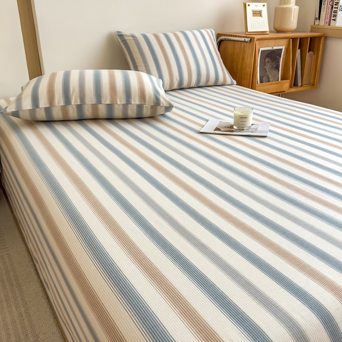 91家纺网 家纺一手货源 找家纺 芃成家纺 2024新款原棉加厚生态磨毛单床单 气质细条