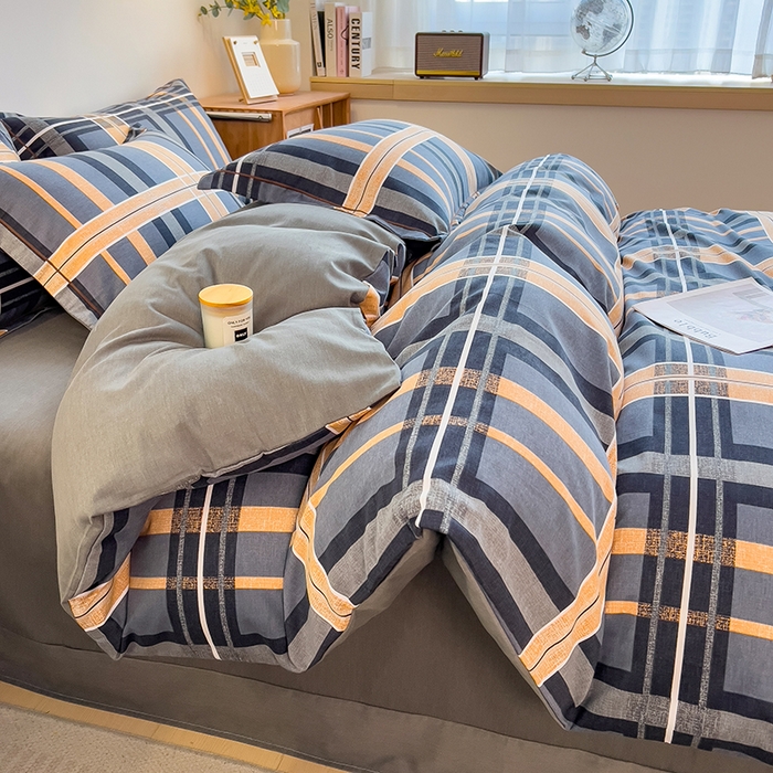 91家纺网 家纺一手货源 找家纺 芃成家纺 2024新款原棉加厚生态磨毛单被套 莱茵格-蓝