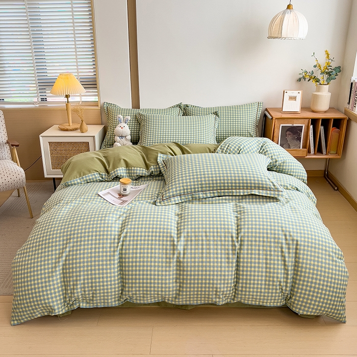 91家纺网 家纺一手货源 找家纺 芃成家纺 2024新款原棉加厚生态磨毛单被套 蓝黄小格