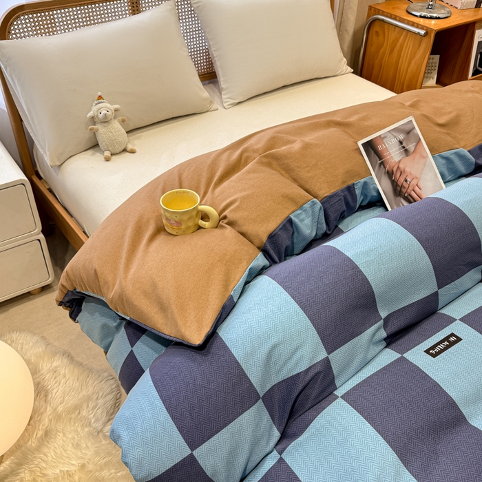 91家纺网 家纺一手货源 找家纺 丝芙妮家居（原乐视家纺） 2024新款加厚全棉磨毛印花四件套 米勒-蓝