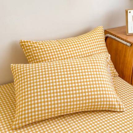 91家纺网 家纺一手货源 找家纺 芃成家纺 2024新款原棉加厚生态磨毛单枕套 幸运小格-黄