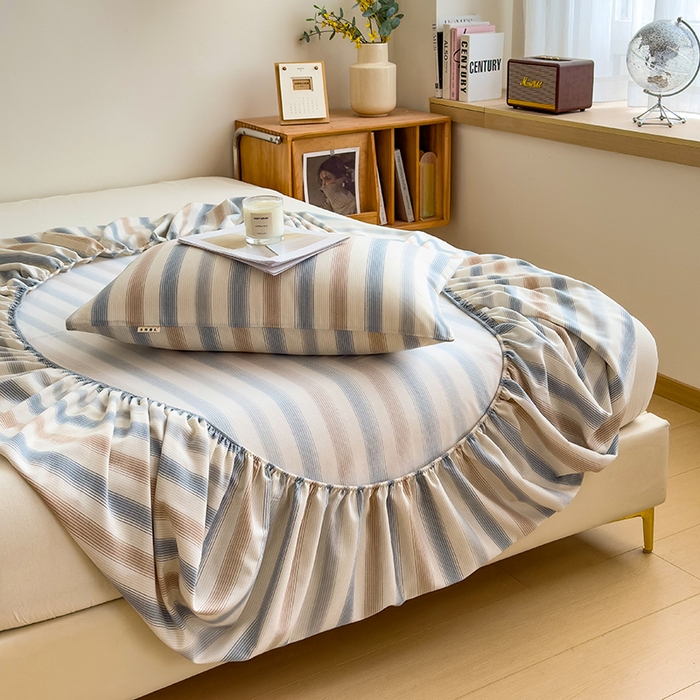 91家纺网 家纺一手货源 找家纺 芃成家纺 2024新款原棉加厚生态磨毛单床笠 气质细条