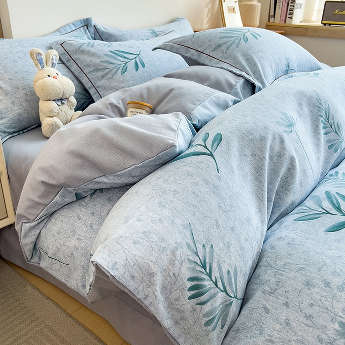 91家纺网 家纺一手货源 找家纺 芃成家纺 2024新款原棉加厚生态磨毛四件套 蓝町