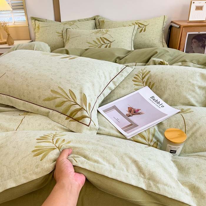 91家纺网 家纺一手货源 找家纺 芃成家纺 2024新款原棉加厚生态磨毛四件套 绿町