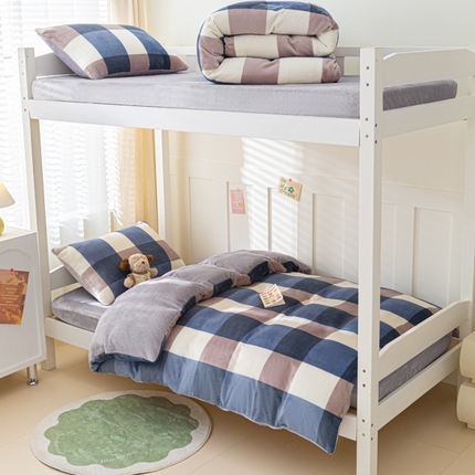 91家纺网 家纺一手货源 找家纺 爱港家纺 2024新款牛奶绒法兰绒加厚保暖三件套床笠床单款 学生时代