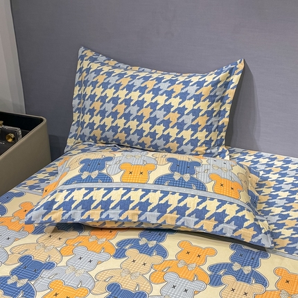 晶缦家纺 2024新款典雅系-全棉活性磨毛多规格单品枕套 欢乐熊蓝