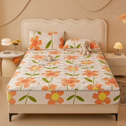 91家纺网 家纺一手货源 找家纺 （总）湘之帛  2024新款牛奶绒印花夹棉床笠