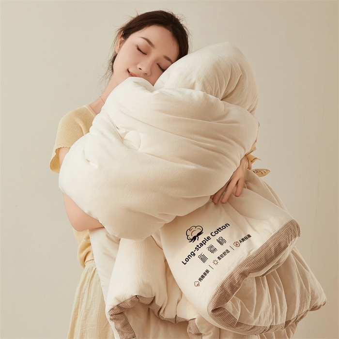 91家纺网 家纺一手货源 找家纺 创优家纺 2025新款无印风立体新疆棉花被被子冬被芯春秋被直播 新疆棉-米白