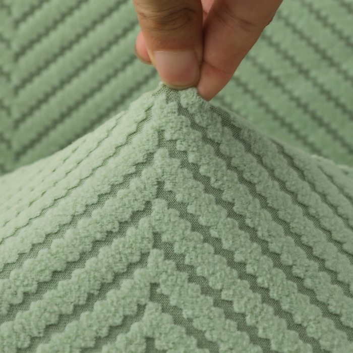 91家纺网 家纺一手货源 找家纺 千彤沙发垫 2024新款拉华绒人字纹系列裙边椅子套 裙边-人字纹-浅绿