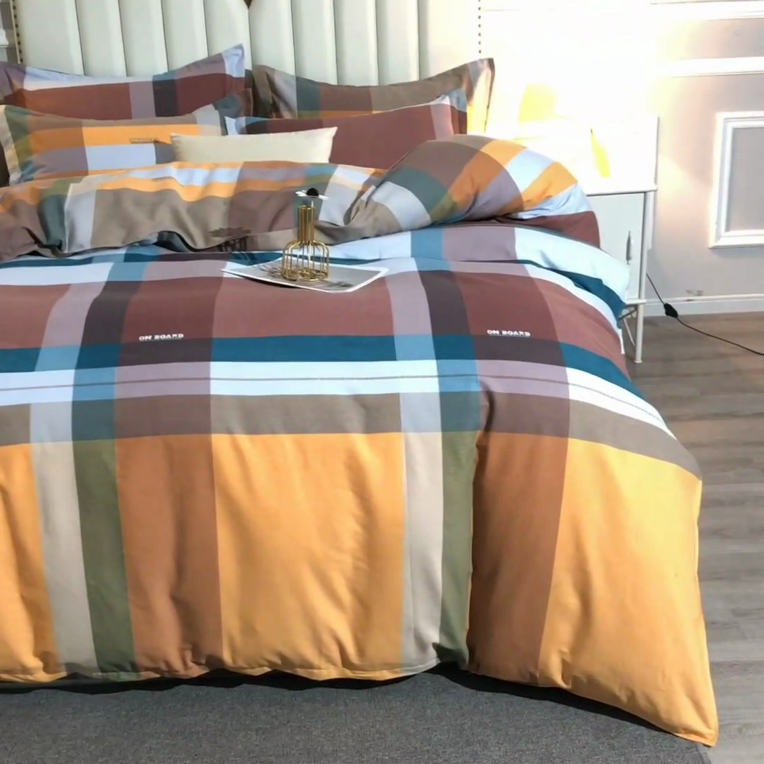 91家纺网 家纺一手货源 找家纺 晶缦家纺 2024新款典雅系-全棉活性磨毛多规格四件套 苏格风情桔