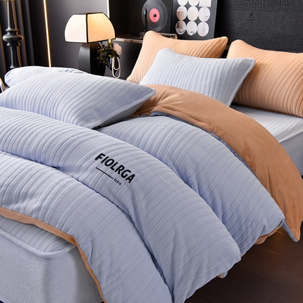 91家纺网 家纺一手货源 找家纺 好眠好梦家纺 2024新款慕丝牛奶绒床笠四件套 天空蓝