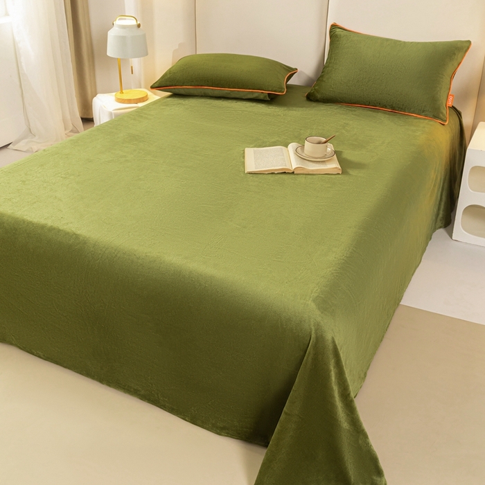 91家纺网 家纺一手货源 找家纺 吾诺家居 2024新款浅爱牛奶绒单品系列-单床单 橄榄绿