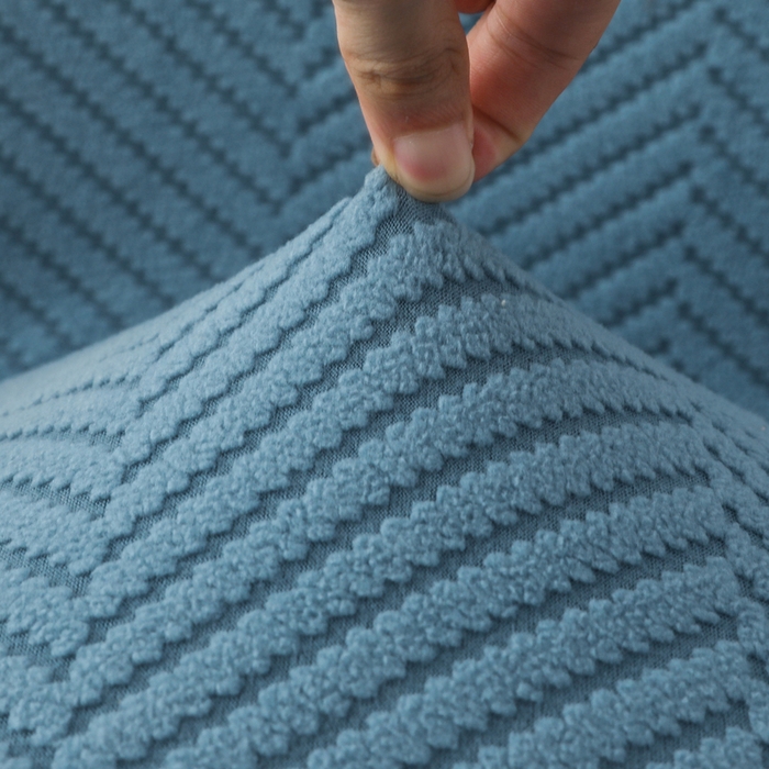 91家纺网 家纺一手货源 找家纺 千彤沙发垫 2024新款拉华绒人字纹系列裙边椅子套 裙边-人字纹-水蓝