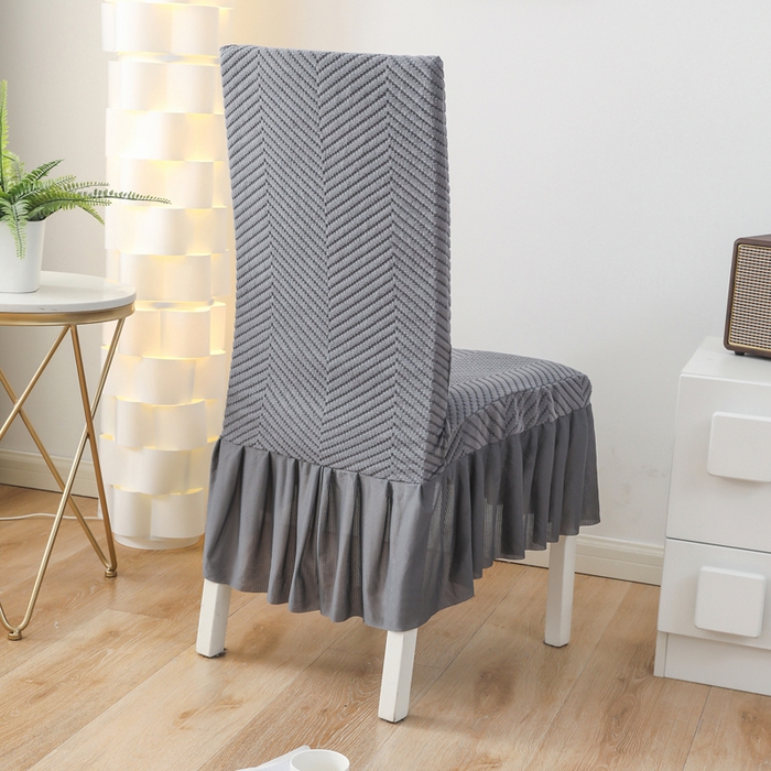 91家纺网 家纺一手货源 找家纺 千彤沙发垫 2024新款拉华绒人字纹系列裙边椅子套 裙边-人字纹-深灰