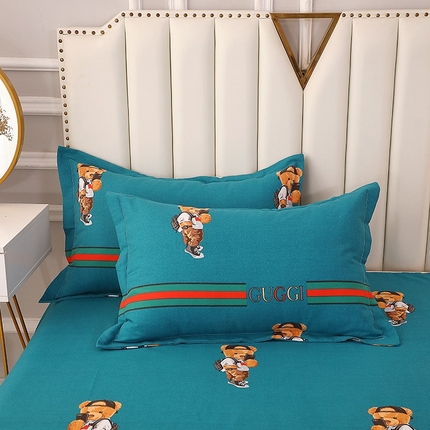 晶缦家纺 2024新款典雅系-全棉活性磨毛多规格单品枕套 潮玩小熊蓝