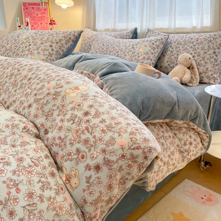 91家纺网 家纺一手货源 找家纺 （总）海岛哥哥 2025新款ins风小清新印花牛奶绒四件套