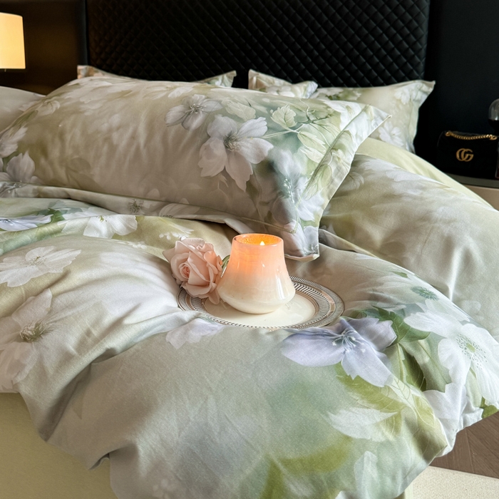 91家纺网 家纺一手货源 找家纺 涵宸家纺 2024新款全棉磨毛数码印花四件套 森屿-绿