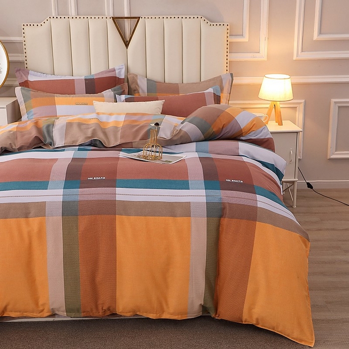 91家纺网 家纺一手货源 找家纺 晶缦家纺 2024新款典雅系-全棉活性磨毛多规格单品被套 苏格风情桔