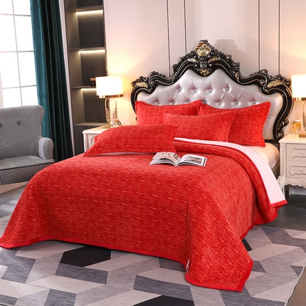 91家纺网 家纺一手货源 找家纺 （总）悦织湾家纺 2025新款梦幻空间色织牛奶绒床盖轻奢纯色床盖三件套
