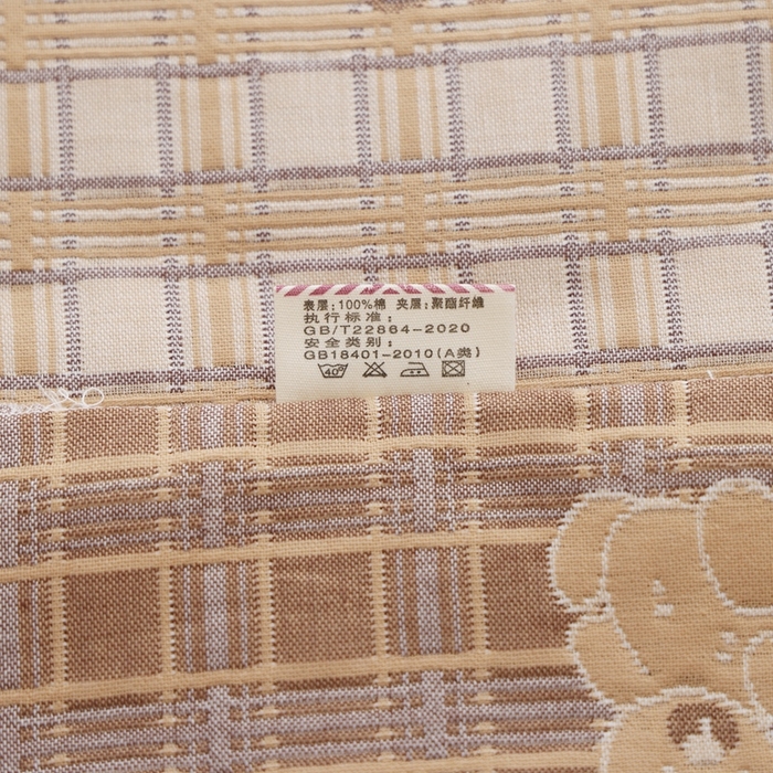 91家纺网 家纺一手货源 找家纺 朴尔家纺-毛巾被 2024新款韩版小碎花边全棉四层纱布枕巾 动物格-咖