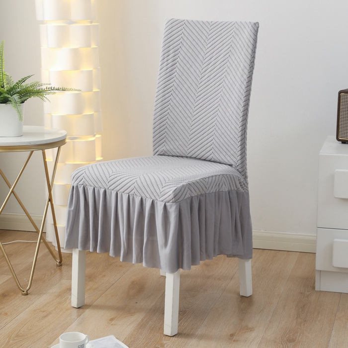 91家纺网 家纺一手货源 找家纺 千彤沙发垫 2024新款拉华绒人字纹系列裙边椅子套 裙边-人字纹-银灰