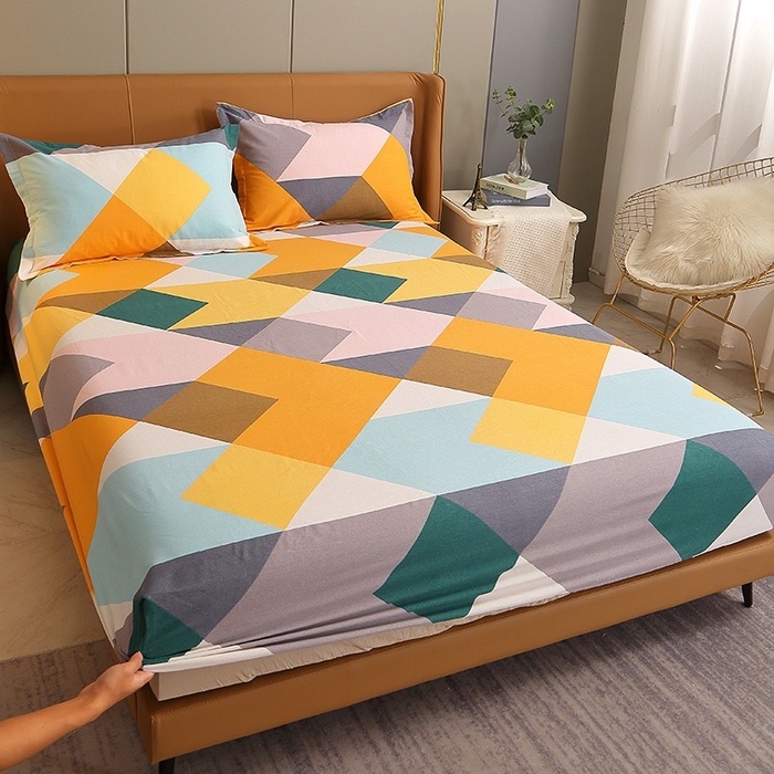 91家纺网 家纺一手货源 找家纺 晶缦家纺 2024新款典雅系-全棉活性磨毛多规格单品床笠 魔幻彩格