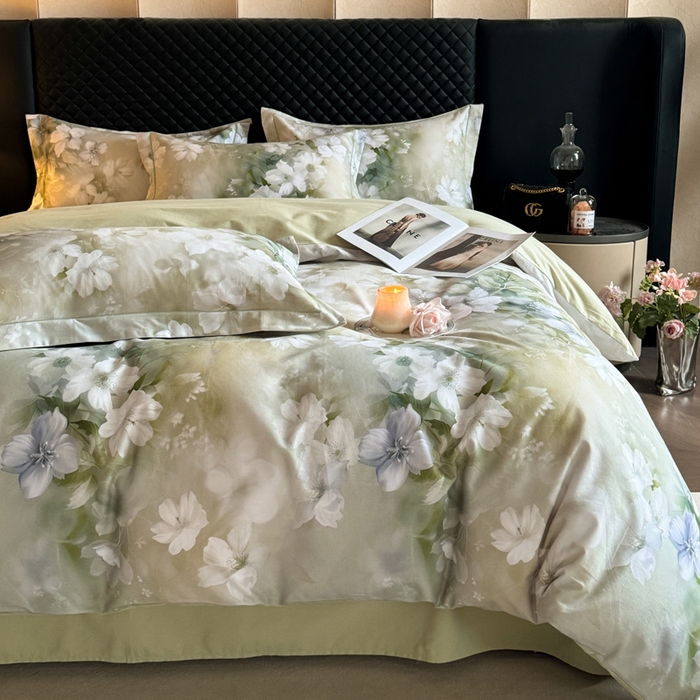 91家纺网 家纺一手货源 找家纺 涵宸家纺 2024新款全棉磨毛数码印花四件套 森屿-绿