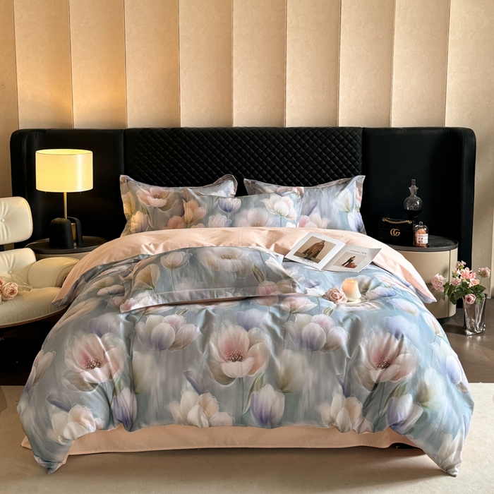 91家纺网 家纺一手货源 找家纺 涵宸家纺 2024新款全棉磨毛数码印花四件套 花海-兰