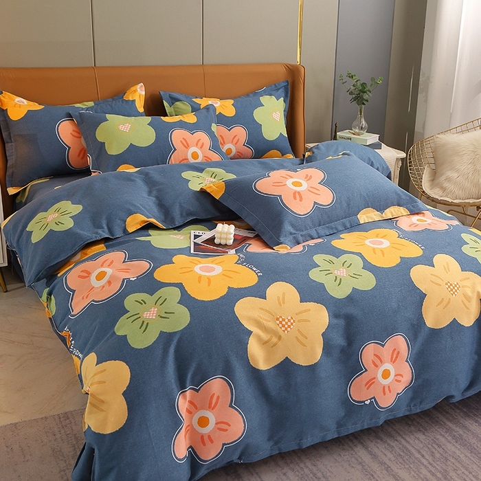 91家纺网 家纺一手货源 找家纺 晶缦家纺 2024新款典雅系-全棉活性磨毛多规格四件套 炫彩佳人蓝