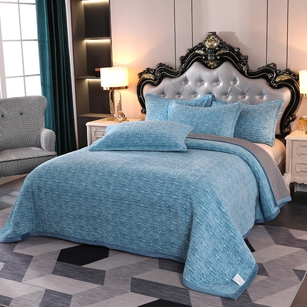 91家纺网 家纺一手货源 找家纺 （总）悦织湾家纺 2025新款梦幻空间色织牛奶绒床盖轻奢纯色床盖三件套
