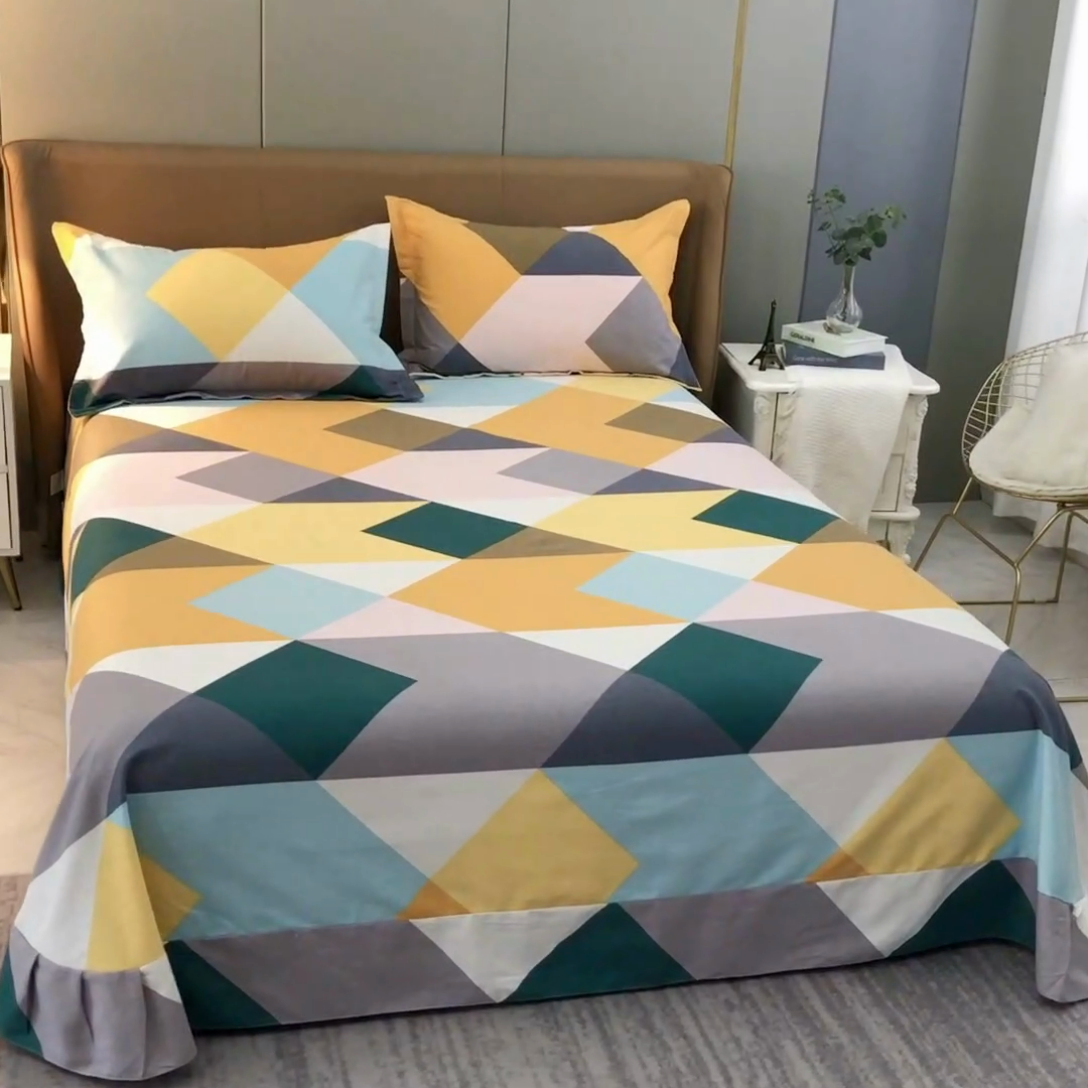 91家纺网 家纺一手货源 找家纺 晶缦家纺 2024新款典雅系-全棉活性磨毛多规格单品床单 魔幻彩格