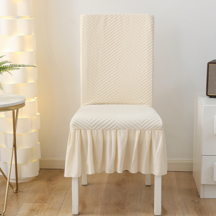 91家纺网 家纺一手货源 找家纺 千彤沙发垫 2024新款拉华绒人字纹系列裙边椅子套 裙边-人字纹-米白