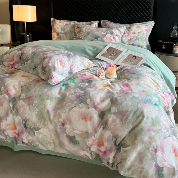 91家纺网 家纺一手货源 找家纺 涵宸家纺 2024新款全棉磨毛数码印花四件套 波漫之约