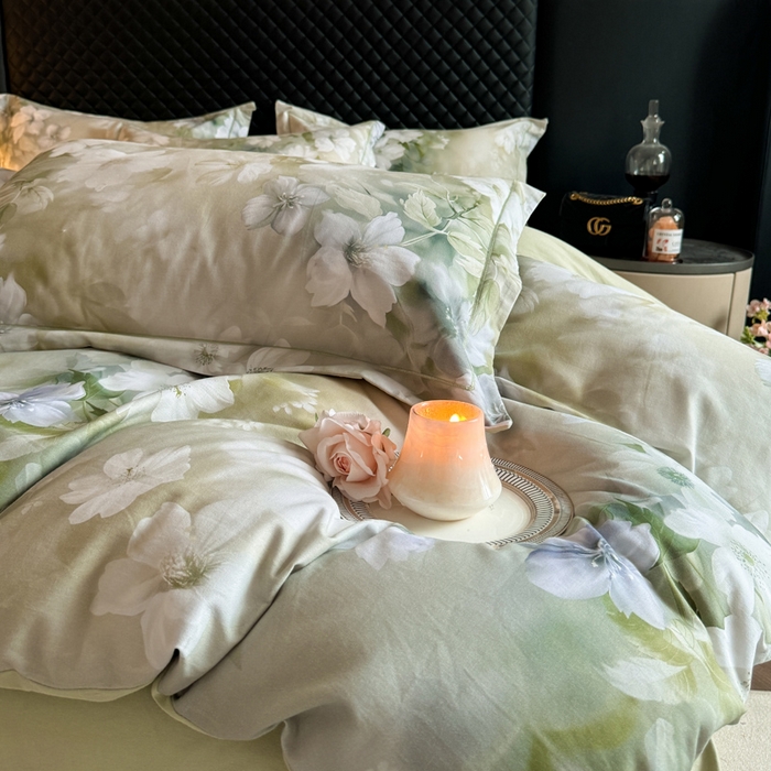 91家纺网 家纺一手货源 找家纺 涵宸家纺 2024新款全棉磨毛数码印花四件套 森屿-绿