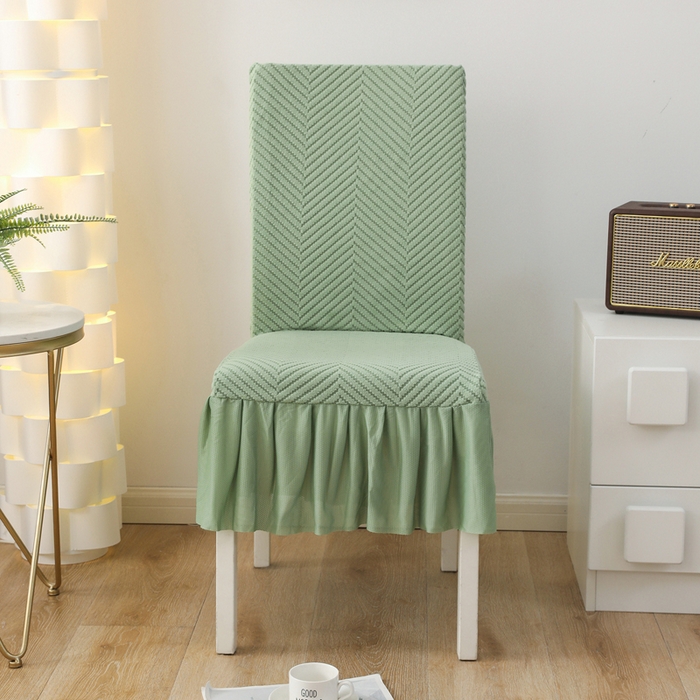 91家纺网 家纺一手货源 找家纺 千彤沙发垫 2024新款拉华绒人字纹系列裙边椅子套 裙边-人字纹-浅绿