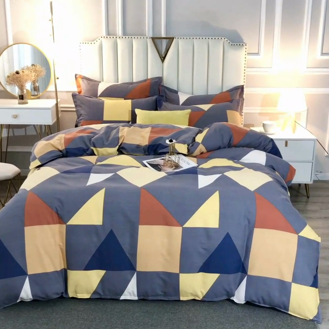 91家纺网 家纺一手货源 找家纺 晶缦家纺 2024新款典雅系-全棉活性磨毛多规格四件套 几何图形灰