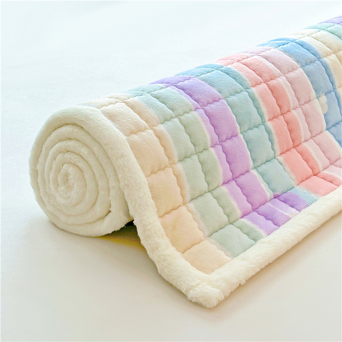 91家纺网 家纺一手货源 找家纺 喜居 2024新款印花牛奶绒床褥垫加厚宝宝绒床褥子床垫薄床垫 缤纷彩虹