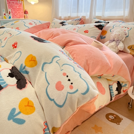 91家纺网 家纺一手货源 找家纺 （总）海岛哥哥 2025新款ins风小清新印花牛奶绒四件套