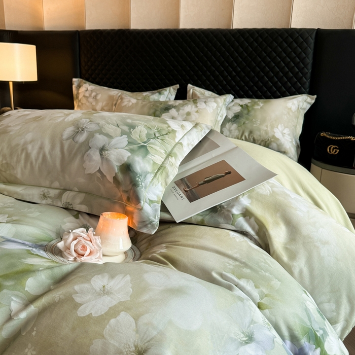 91家纺网 家纺一手货源 找家纺 涵宸家纺 2024新款全棉磨毛数码印花四件套 森屿-绿