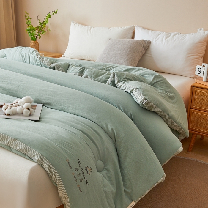 91家纺网 家纺一手货源 找家纺 创优家纺 2025新款无印风立体新疆棉花被被子冬被芯春秋被直播  新疆棉-松绿