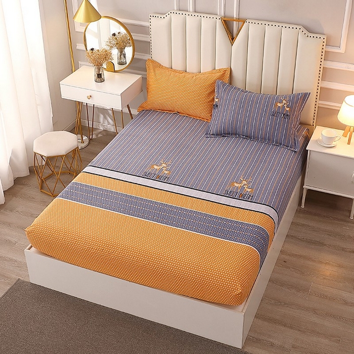 91家纺网 家纺一手货源 找家纺 晶缦家纺 2024新款典雅系-全棉活性磨毛多规格单品床笠 一鹿相伴