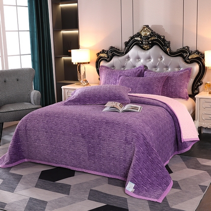 91家纺网 家纺一手货源 找家纺 （总）悦织湾家纺 2025新款梦幻空间色织牛奶绒床盖轻奢纯色床盖三件套