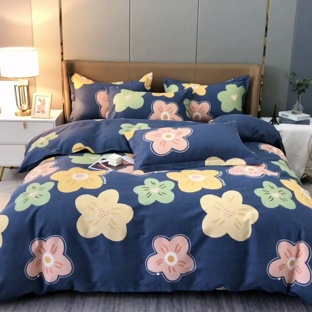 91家纺网 家纺一手货源 找家纺 晶缦家纺 2024新款典雅系-全棉活性磨毛多规格四件套 炫彩佳人蓝