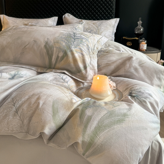 91家纺网 家纺一手货源 找家纺 涵宸家纺 2024新款全棉磨毛数码印花四件套 初语-绿