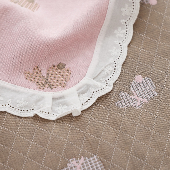 91家纺网 家纺一手货源 找家纺 朴尔家纺-毛巾被 2024新款韩版小碎花边全棉四层纱布枕巾 领结兔-粉