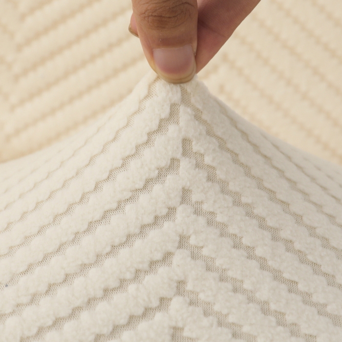 91家纺网 家纺一手货源 找家纺 千彤沙发垫 2024新款拉华绒人字纹系列裙边椅子套 裙边-人字纹-米白