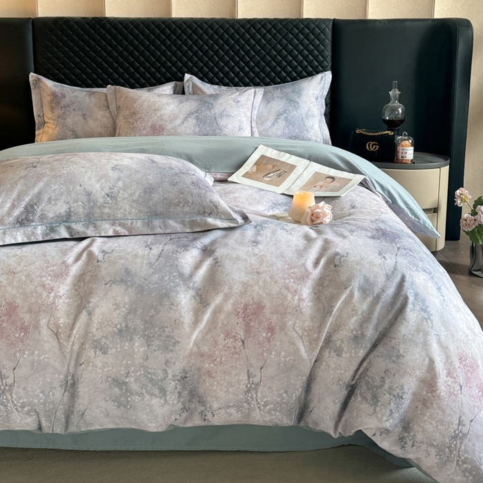 91家纺网 家纺一手货源 找家纺 涵宸家纺 2024新款全棉磨毛数码印花四件套 水墨青花-灰