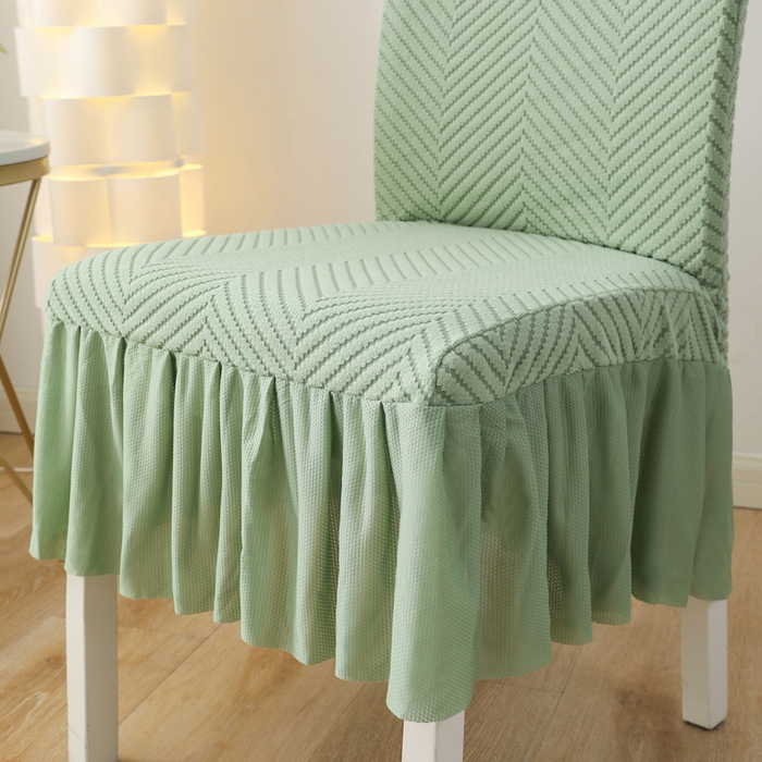 91家纺网 家纺一手货源 找家纺 千彤沙发垫 2024新款拉华绒人字纹系列裙边椅子套 裙边-人字纹-浅绿