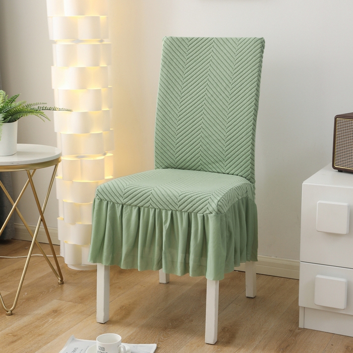 91家纺网 家纺一手货源 找家纺 千彤沙发垫 2024新款拉华绒人字纹系列裙边椅子套 裙边-人字纹-浅绿